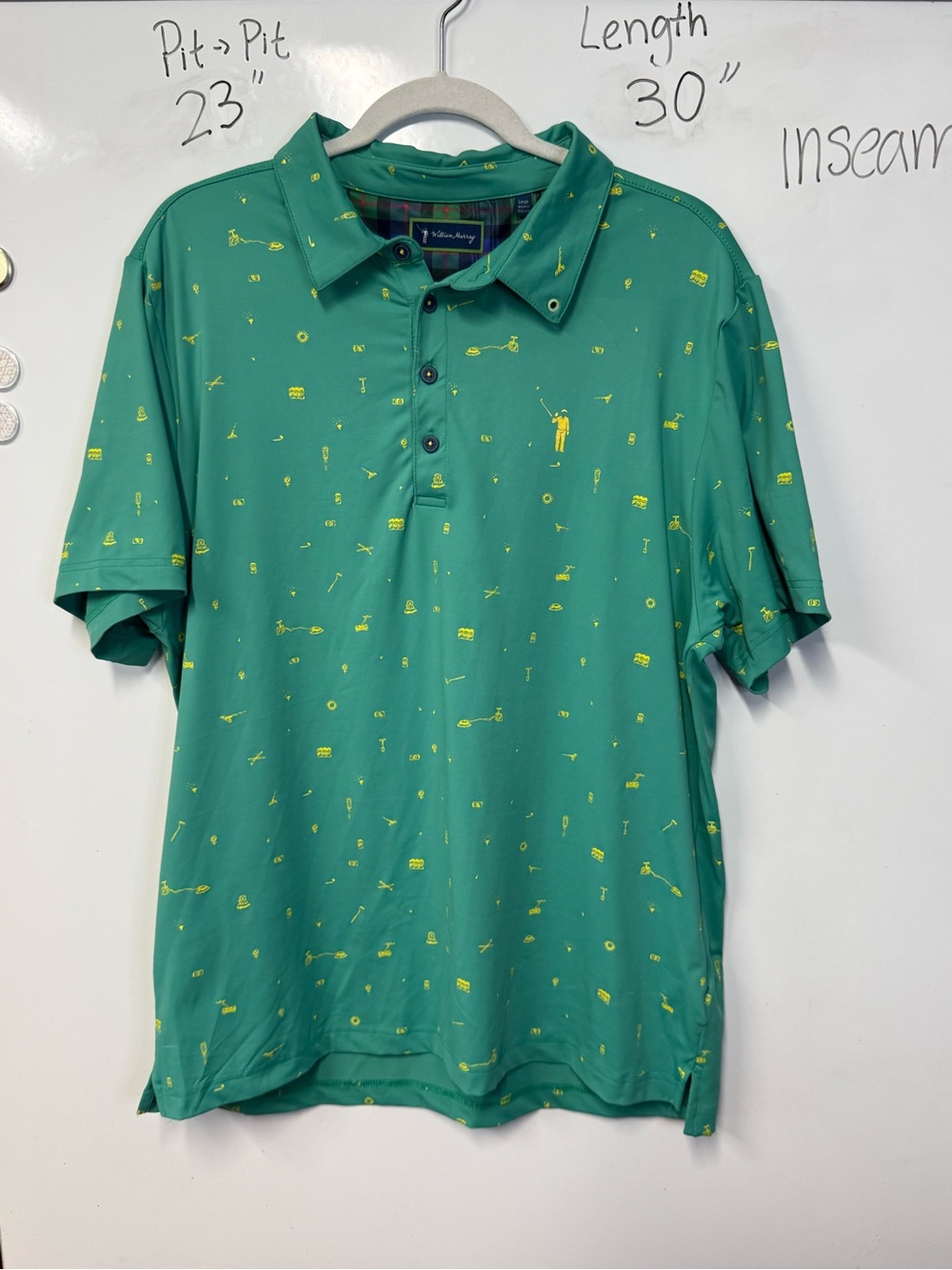 William Murray Green Yellow Groundhog Golf Men’s Polo Shirt Size Large